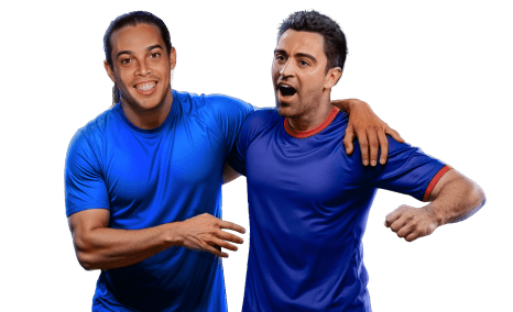 Boomerang Sport Aktionen with celebrating soccer players
