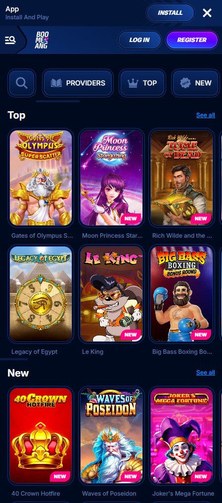 Boomerang Casino auf dem Handy